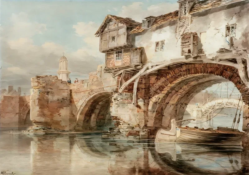 William Turner | Den gamle walisiske bro i Shrewsbury - 1794 | Indrammet kunsttryk | Romantic | formida