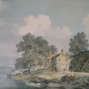 William Turner | Et bondehus ved en sø i Lake District - 1797 | Indrammet kunsttryk | Romantic | formida