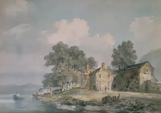William Turner | Et bondehus ved en sø i Lake District - 1797 | Indrammet kunsttryk | Romantic | formida