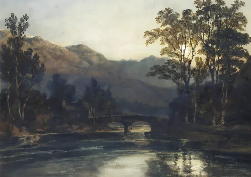 William Turner | Eine Brücke über einen Fluss im Mondlicht - 1798 | Gerahmter Kunstdruck | Romantik | formida