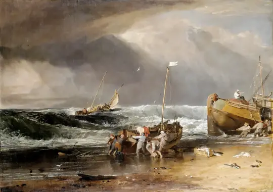 William Turner | Fiskere trækker en båd i land - 1803 | Indrammet kunsttryk | Romantic | formida