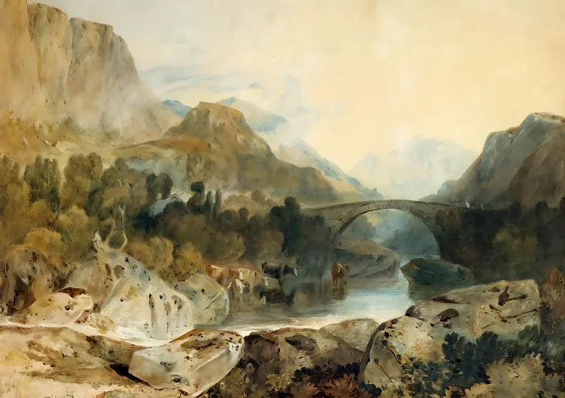 William Turner | Rosthwaite-broen, Borrowdale - 1802 | Indrammet kunsttryk | Romantic | formida