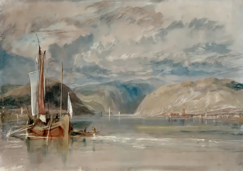 William Turner | Rüdesheim, udsigt over Binger Loch - 1817 | Indrammet kunsttryk | Romantic | formida