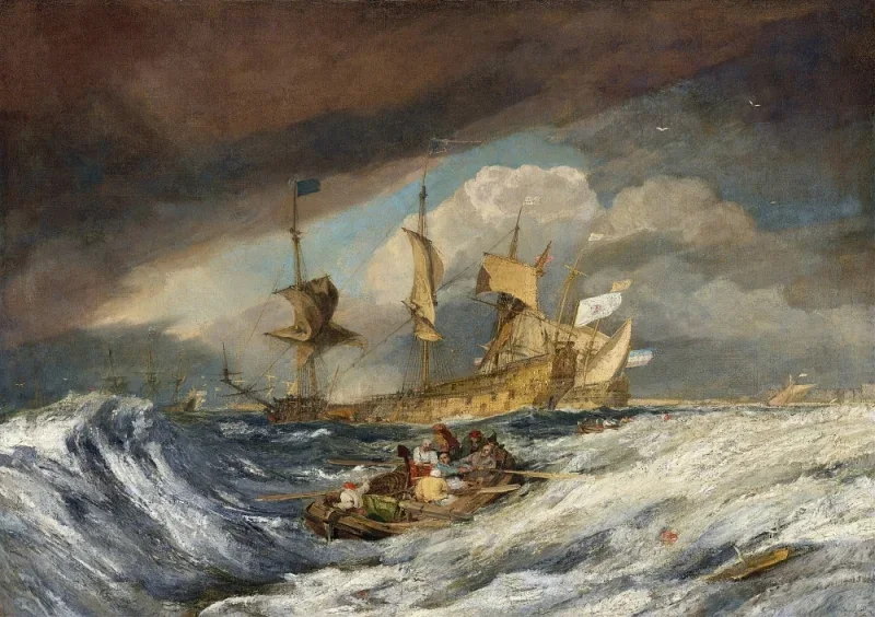 William Turner | Boote bringen Anker zu den niederländischen Kriegsschiffen – 1804 | Gerahmter Kunstdruck | Romantik | formida