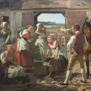 Sjællandske høstpiger ved en brønd - 1850