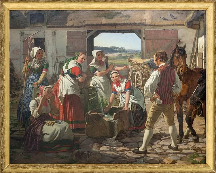 Sjællandske høstpiger ved en brønd - 1850