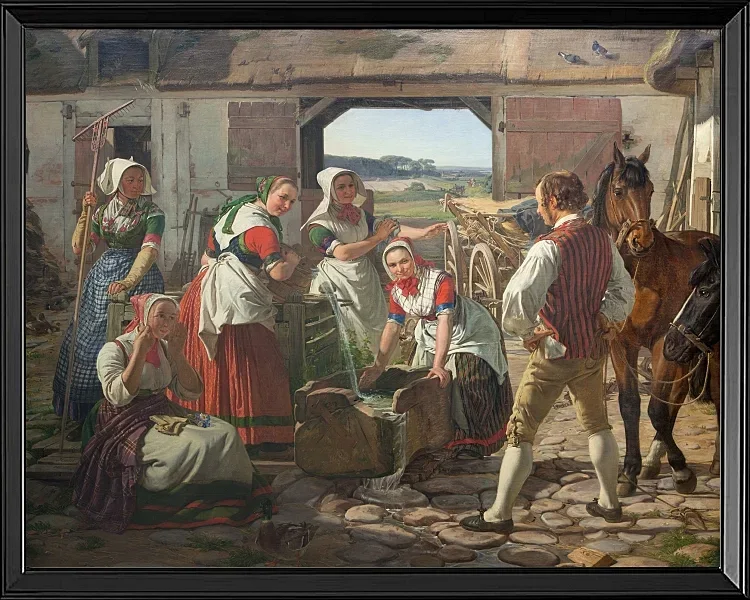 Sjællandske høstpiger ved en brønd - 1850