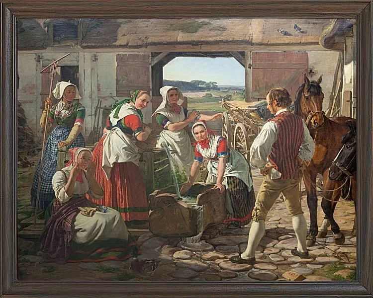 Sjællandske høstpiger ved en brønd - 1850