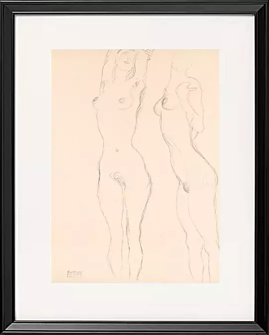 Zwei Akte, der linke mit erhobenen Armen – 1916