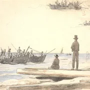 Zwei Fischerboote fahren zum Strand von Skagen – 1846