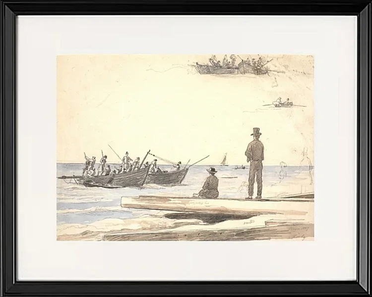 Zwei Fischerboote fahren zum Strand von Skagen – 1846