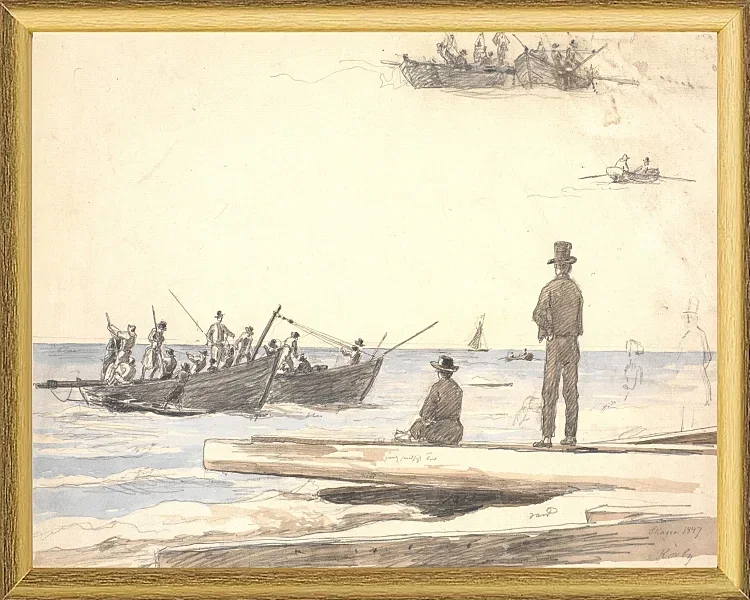 Zwei Fischerboote fahren zum Strand von Skagen – 1846