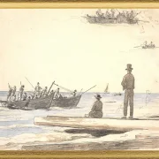 Zwei Fischerboote fahren zum Strand von Skagen – 1846