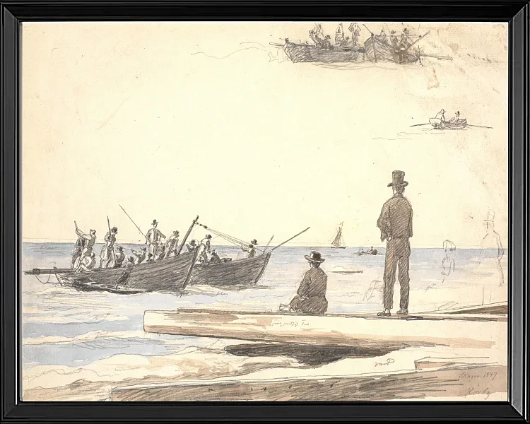 Zwei Fischerboote fahren zum Strand von Skagen – 1846