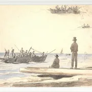 Zwei Fischerboote fahren zum Strand von Skagen – 1846