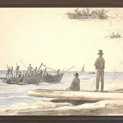 Zwei Fischerboote fahren zum Strand von Skagen – 1846