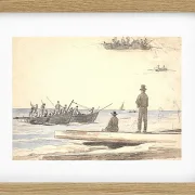 Zwei Fischerboote fahren zum Strand von Skagen – 1846