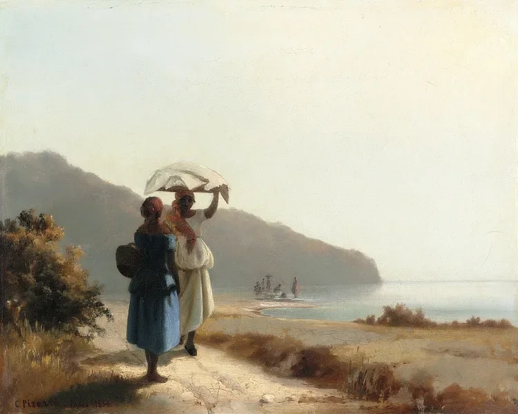 Zwei Frauen unterhalten sich am Meer, St. Thomas - 1856