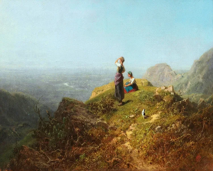 Zwei Mädchen auf einer Alp - 1860