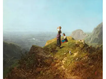 Zwei Mädchen auf einer Alp - 1860