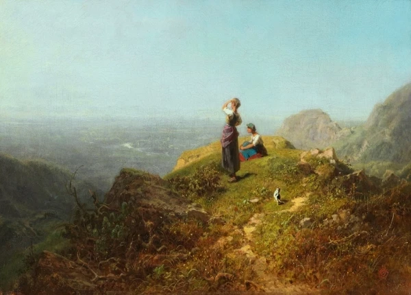 Two girls on an alp - 1860