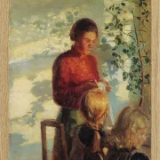 Zwei kleine Mädchen lernen das Nähen – 1910