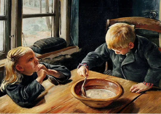 Laurits Andersen Ring &ndash; Ein Junge und ein M&auml;dchen beim Abendessen
