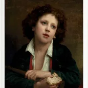 Italienisches Kind hält eine Brotkruste - 1874